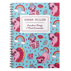 Cuaderno Postre dulce del patrón de perro de la pug persona