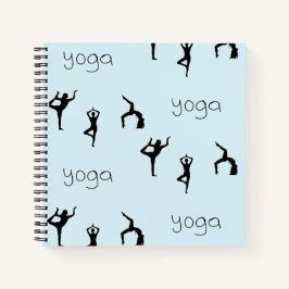 Cuaderno Posturas de yoga y patrón de texto en azul