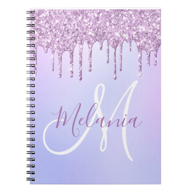 Cuaderno Pour de lavanda de goteo púrpura metálica personal (Frente)