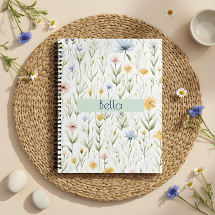 Cuaderno Pradera de flores silvestres elegantes acuarela fl