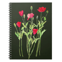 Cuaderno Pradera de verano de amapolas rojas, flores silves