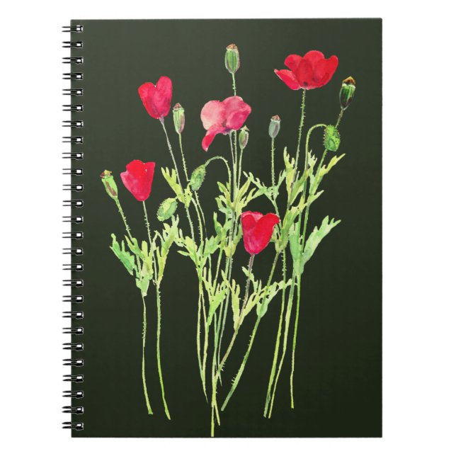Cuaderno Pradera de verano de amapolas rojas, flores silves (Frente)