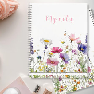 Cuaderno Prado de flores silvestres Escritura rosa Doble ca