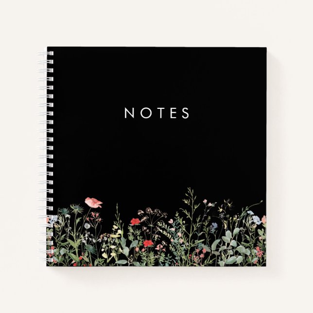 Cuaderno Prado de flores silvestres negras (Anverso)