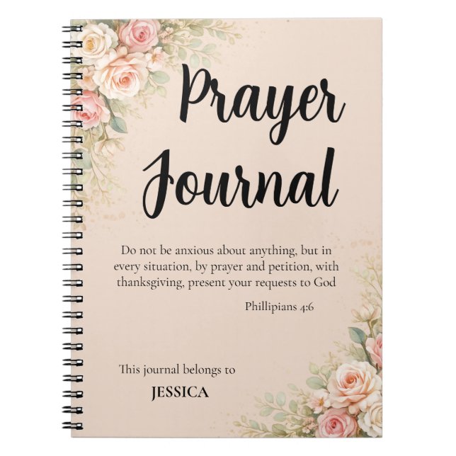 Cuaderno Prayer Journal – Philippians 4:6 Christian Floral  (Frente)