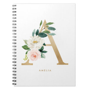 Cuaderno Precioso Monograma de Letra A Floral con Hojalata