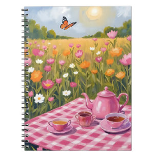Cuaderno Precioso Pícnic Rosa   Mariposa Té Campo Floral