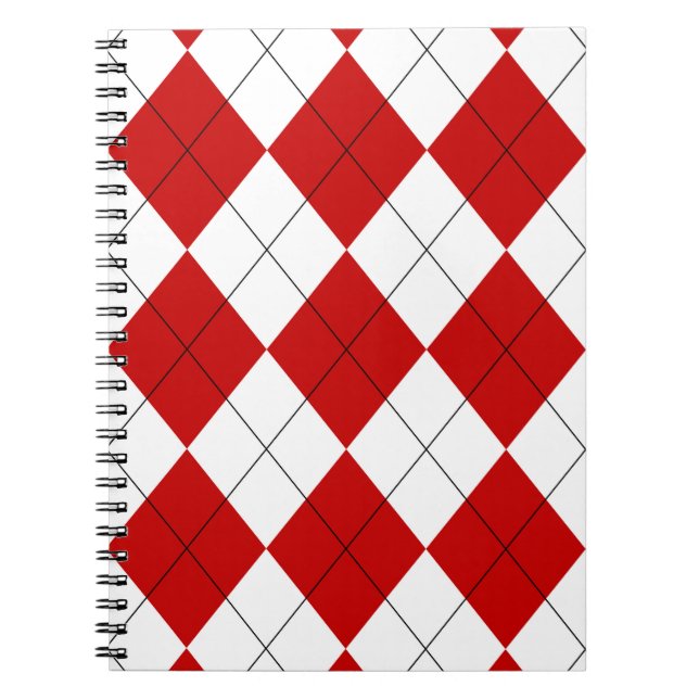 Cuaderno Preppy Argyle Tartán Diamond Plage rojo blanco (Frente)