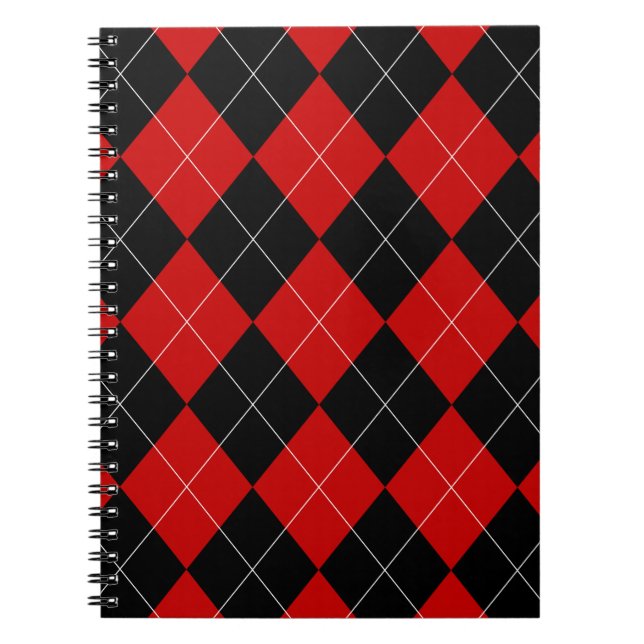 Cuaderno Preppy Argyle Tartán Diamond Plantado Rojo Negro (Frente)