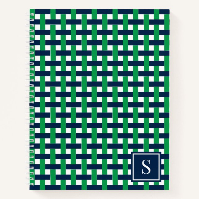 Cuaderno Preppy Basket Weave – Navy & Green Monogram (Anverso)