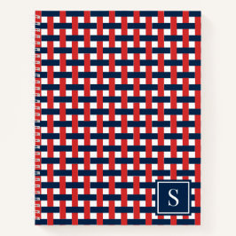 Cuaderno Preppy Basket Weave – Navy & Red Monogram
