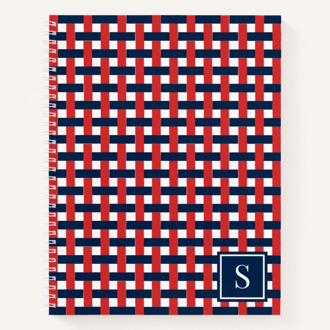 Cuaderno Preppy Basket Weave – Navy & Red Monogram (Anverso)