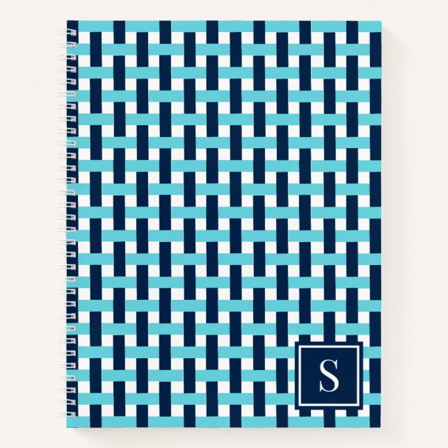 Cuaderno Preppy Basket Weave – Navy & Turquoise Monogram (Anverso)