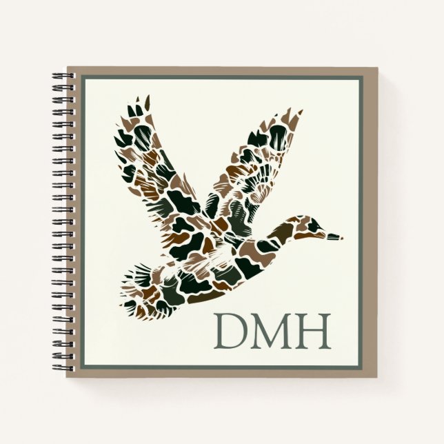 Cuaderno Preppy Camouflage Mallard Duck Monogram (Anverso)