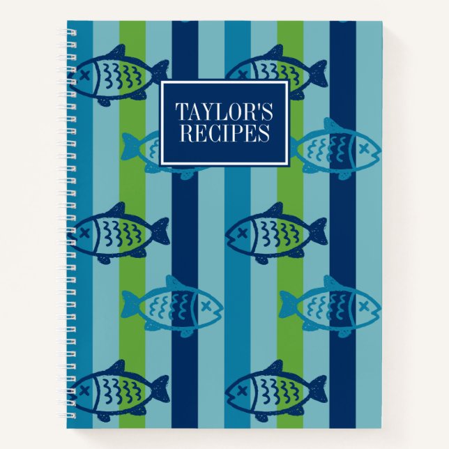 Cuaderno Preppy Fish Coastal Kitchen Stripe Recipe (Anverso)