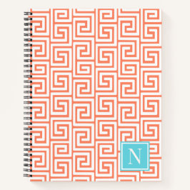 Cuaderno Preppy Greek Key Monogram – Coral & Turquoise