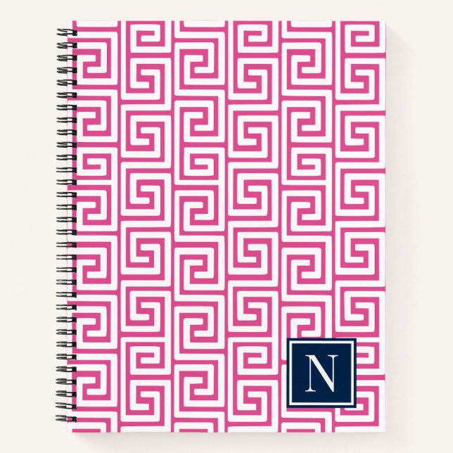 Cuaderno Preppy Greek Key Monogram – Hot Pink & Navy (Anverso)