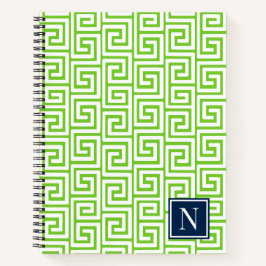 Cuaderno Preppy Greek Key Monogram – Lime Green & Navy