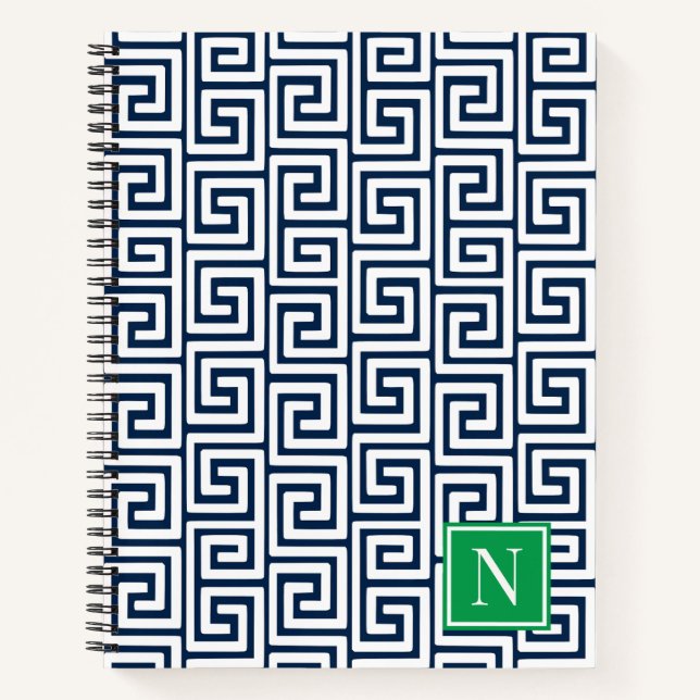 Cuaderno Preppy Greek Key Monogram – Navy & Green (Anverso)