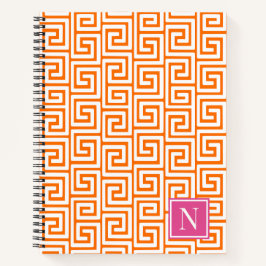 Cuaderno Preppy Greek Key Monogram – Orange & Hot Pink