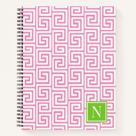 Cuaderno Preppy Greek Key Monogram – Pink & Lime