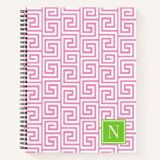 Cuaderno Preppy Greek Key Monogram – Pink & Lime (Anverso)