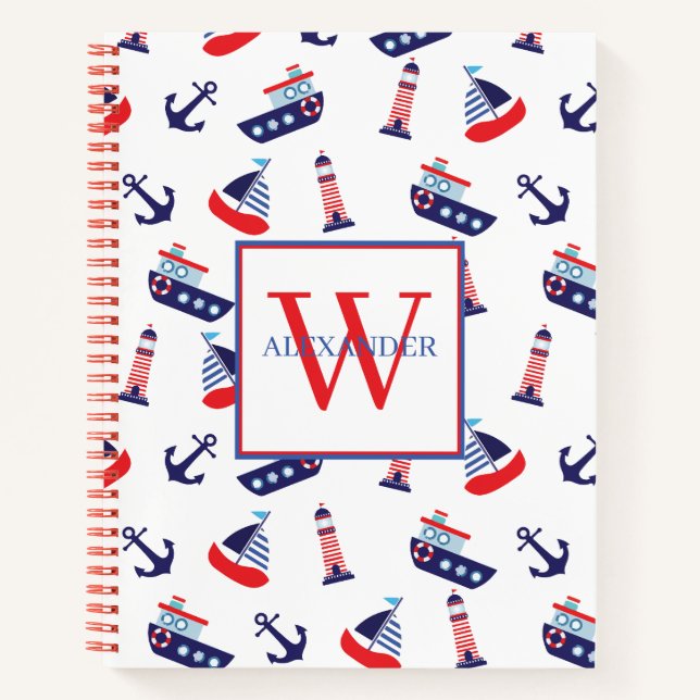 Cuaderno Preppy Nautical Sailboats Monogram (Anverso)