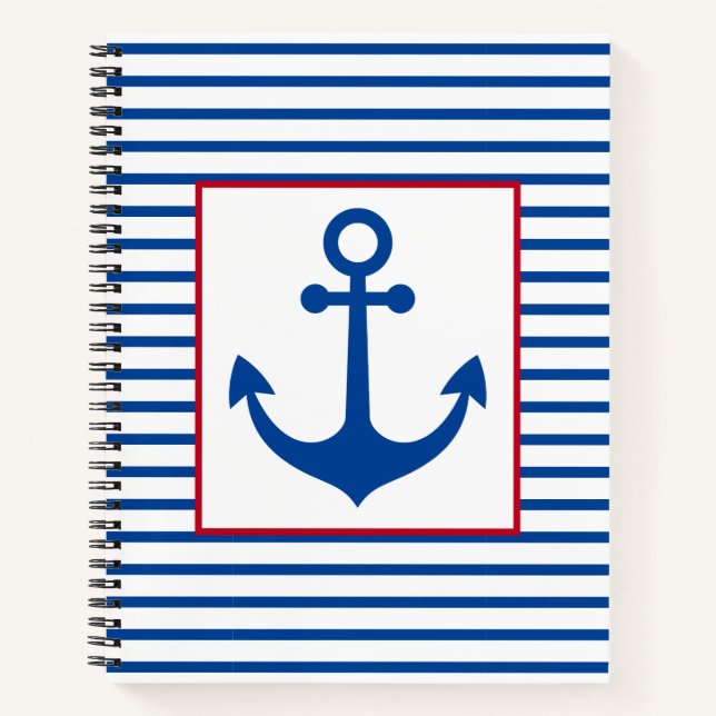 Cuaderno Preppy Nautical Stripes and Anchor Personalized (Anverso)
