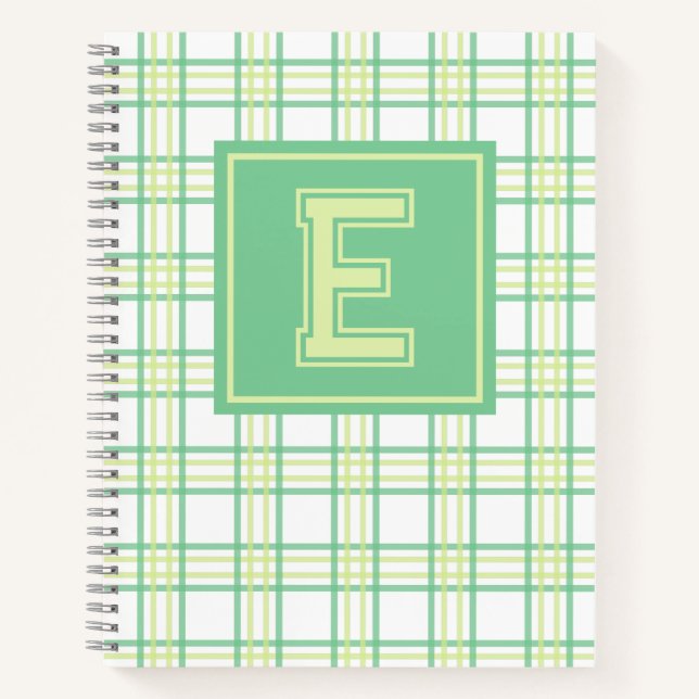 Cuaderno Preppy Plaid Varsity Monogram Green Lime (Anverso)