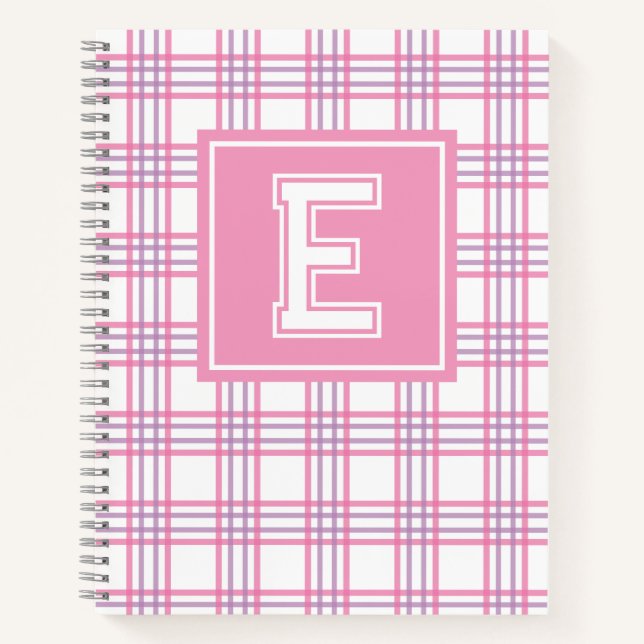 Cuaderno Preppy Plaid Varsity Monogram Pink Purple (Anverso)