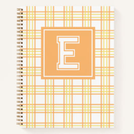 Cuaderno Preppy Plaid Varsity Monograma Naranja Amarillo