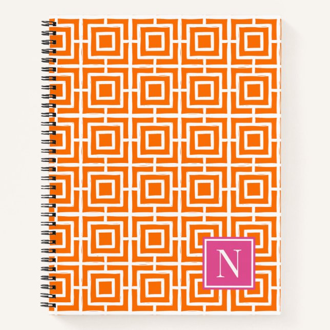 Cuaderno Preppy Square Lattice Monogram Orange Hot Pink (Anverso)