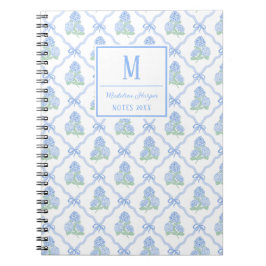 Cuaderno Preppy Trellis Bow Blue & Green Hydrangeas Monogra