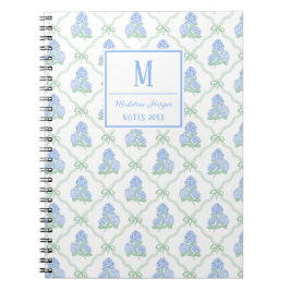 Cuaderno Preppy Trellis Bow Blue & Green Hydrangeas Monogra