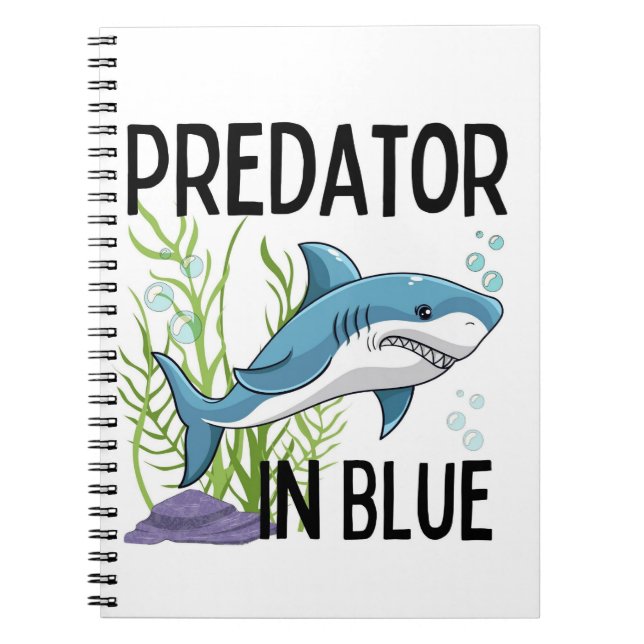 Cuaderno pretador en azul , tiburón, estilo personalizado (Frente)