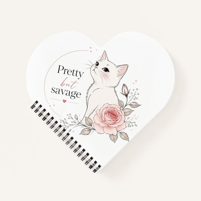 Cuaderno Pretty But Savage White Cat Rose Notebook (Anverso)