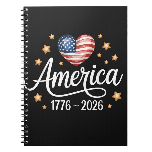 Cuaderno Pretty Flag Heart 1776-2026 July 4th 250th  (Frente)