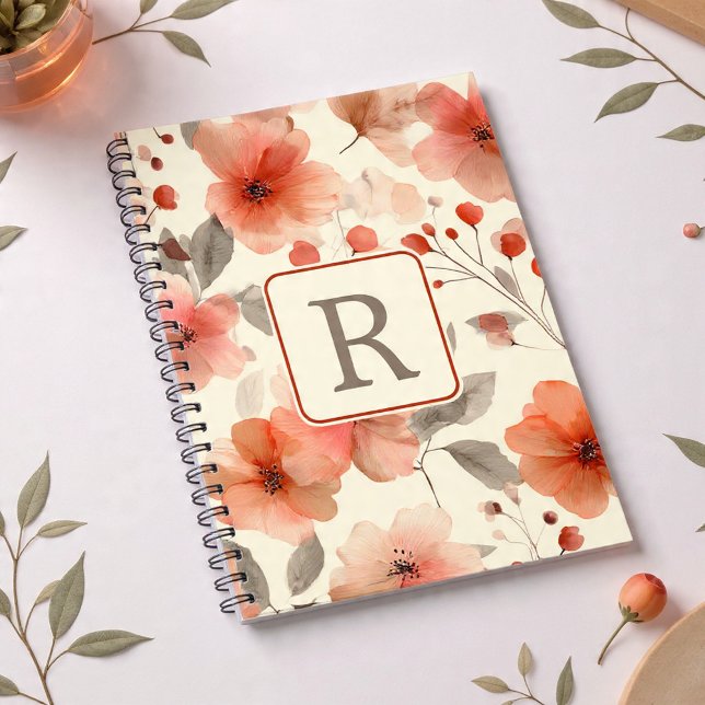Cuaderno Pretty Flower Monogram Template Personalized (Pretty Flower Monogram Template Personalized Notebook by Ricaso. Elegant monogrammed gift ideas)