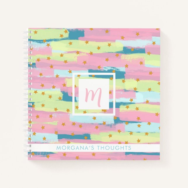 Cuaderno Pretty Green, Pink, Yellow, Gold  Monogram Square (Anverso)