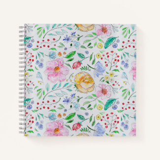 Cuaderno Pretty Light Watercolor Flowers and Buds Pattern
