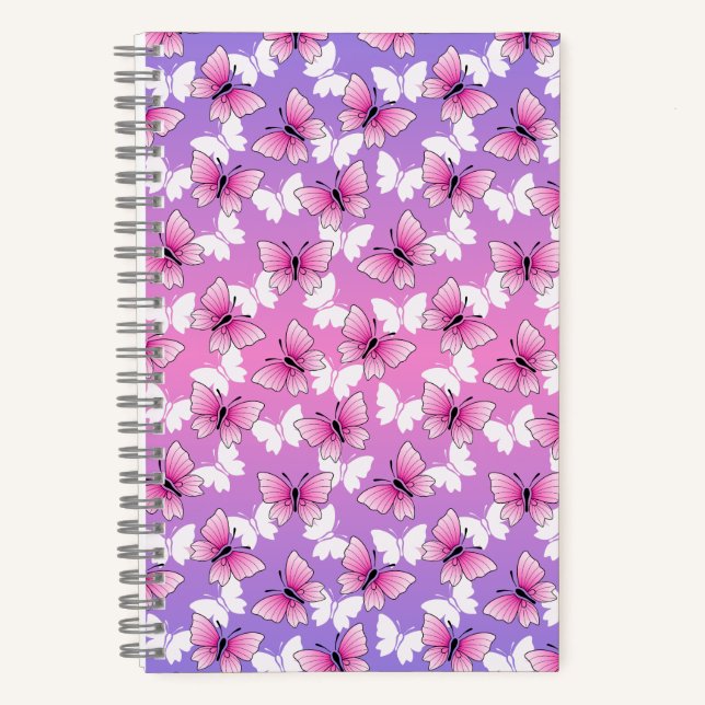 Cuaderno Pretty Pink and White Butterfly Spiral Notebook (Anverso)