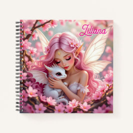 Cuaderno Pretty Pink Elven Fairy & Dragon Personalized