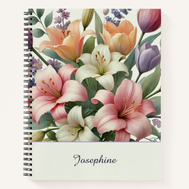 Cuaderno Pretty Pink Orange Watercolor Floral (Anverso)