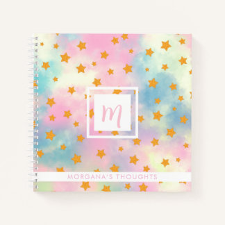 Cuaderno Pretty Pink Pastel with Gold Stars Monogram Square