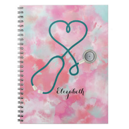 Cuaderno Pretty Pink Watercolor Medical Stethoscope Nurse