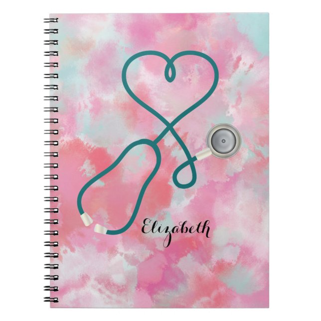 Cuaderno Pretty Pink Watercolor Medical Stethoscope Nurse (Frente)