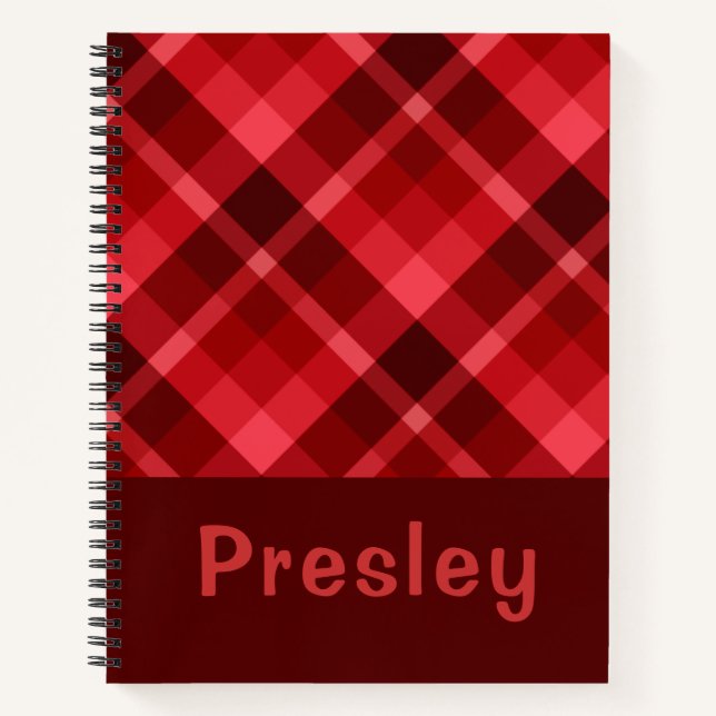 Cuaderno Pretty Ruby Red Plaid Monogram Notebook (Anverso)