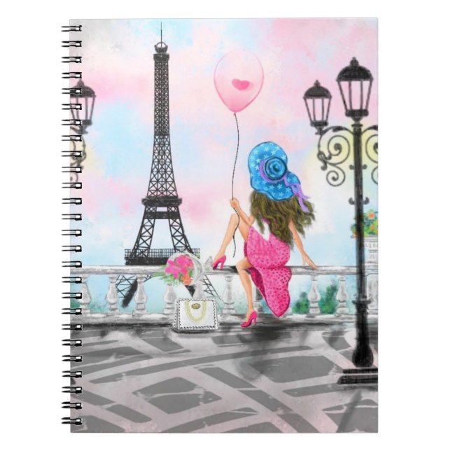 Cuaderno Pretty Woman and Pink Heart Balloon - I Love Paris (Frente)