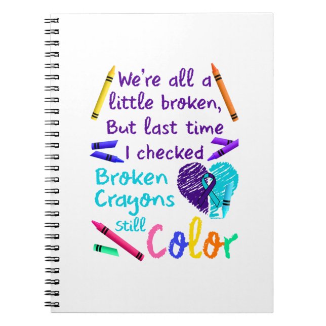 Cuaderno Prevención del suicidio Crayones rotos aún color (Frente)