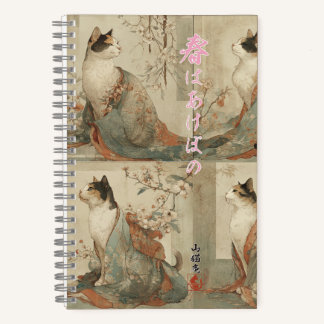 Cuaderno "Primavera al amanecer" Gato japonés en kimono Art